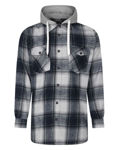 Bigdude Hooded Flannel Checked Shirt Grey Marl